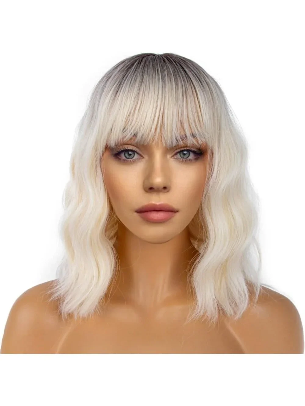 Loose Wavy Bob Wig with Bangs - Shoulder Length Curly Synthetic Hair for Cosplay